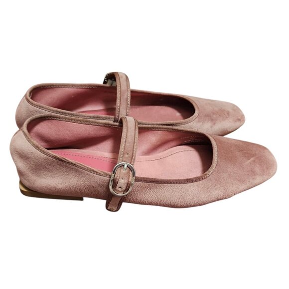 Zara Shoes Women's Size 37 Blush pink  Velvet Mary Jane Flats Square Toe Ballet - Picture 6 of 11